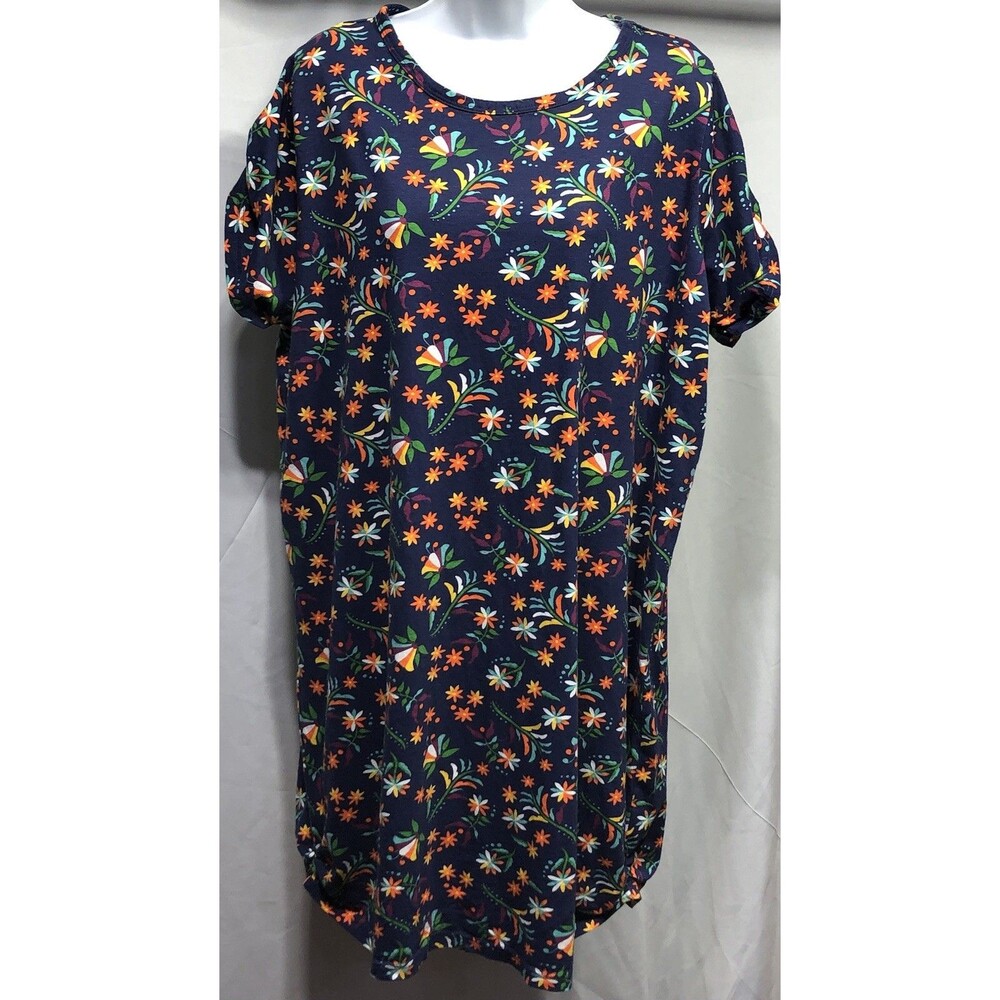 Cozee Corner shirt dress OS Blue Floral knee length Ruched Colorful Cottage Boho